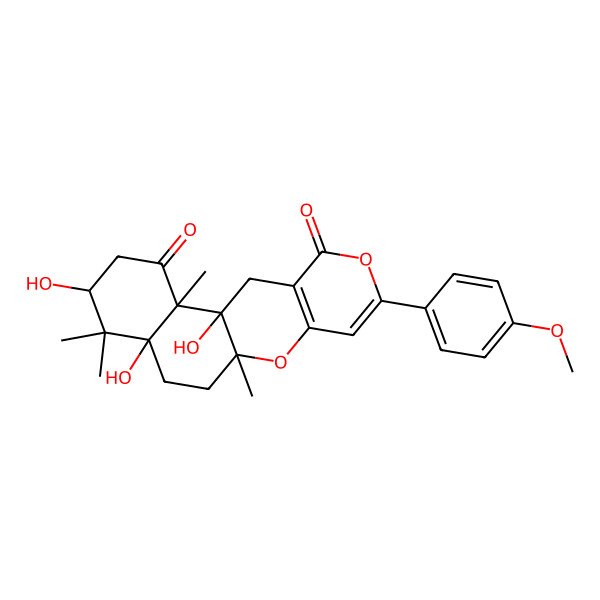 2D Structure of 1,5,7-Trihydroxy-14-(4-methoxyphenyl)-2,6,6,10-tetramethyl-11,15-dioxatetracyclo[8.8.0.02,7.012,17]octadeca-12(17),13-diene-3,16-dione