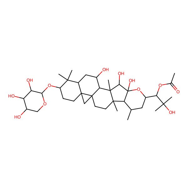 2D Structure of [(1R)-2-hydroxy-2-methyl-1-[(1S,4R,5R,6R,8R,10R,11R,12S,13R,14S,16R,18S,21R)-10,11,14-trihydroxy-4,6,12,17,17-pentamethyl-18-[(2S,3R,4S,5R)-3,4,5-trihydroxyoxan-2-yl]oxy-9-oxahexacyclo[11.9.0.01,21.04,12.05,10.016,21]docosan-8-yl]propyl] acetate