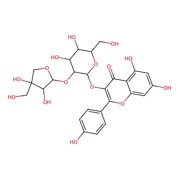 2D Structure of 3-[(2S,3R,4S,5S,6R)-3-[(2S,3S,4S)-3,4-dihydroxy-4-(hydroxymethyl)oxolan-2-yl]oxy-4,5-dihydroxy-6-(hydroxymethyl)oxan-2-yl]oxy-5,7-dihydroxy-2-(4-hydroxyphenyl)chromen-4-one