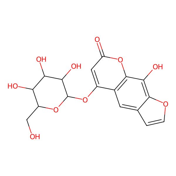 2D Structure of 9-hydroxy-5-[(2S,3R,4S,5S,6R)-3,4,5-trihydroxy-6-(hydroxymethyl)oxan-2-yl]oxyfuro[3,2-g]chromen-7-one