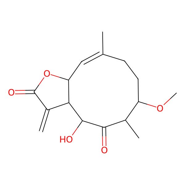 2D Structure of (3aR,4R,6R,7S,10E,11aS)-4-hydroxy-7-methoxy-6,10-dimethyl-3-methylidene-4,6,7,8,9,11a-hexahydro-3aH-cyclodeca[b]furan-2,5-dione