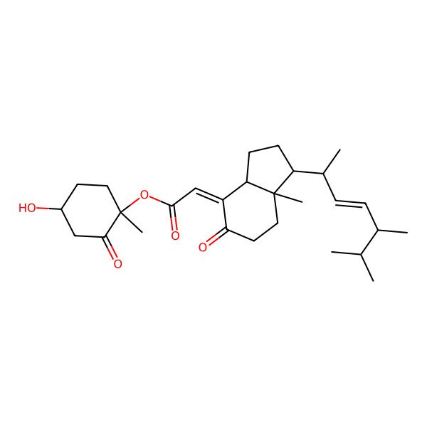 2D Structure of (4-Hydroxy-1-methyl-2-oxocyclohexyl) 2-[1-(5,6-dimethylhept-3-en-2-yl)-7a-methyl-5-oxo-1,2,3,3a,6,7-hexahydroinden-4-ylidene]acetate