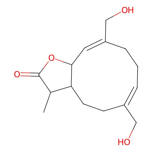 2D Structure of 6,10-bis(hydroxymethyl)-3-methyl-3a,4,5,8,9,11a-hexahydro-3H-cyclodeca[b]furan-2-one