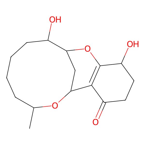 2D Structure of 6,10-Dihydroxy-15-methyl-8,16-dioxatricyclo[7.7.1.02,7]heptadec-2(7)-en-3-one