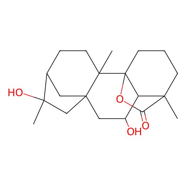 2D Structure of 6,10-Dihydroxy-2,6,12-trimethyl-16-oxapentacyclo[10.3.2.15,8.01,11.02,8]octadecan-17-one