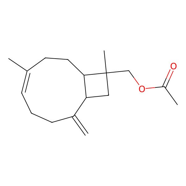 2D Structure of (6,10-Dimethyl-2-methylidene-10-bicyclo[7.2.0]undec-5-enyl)methyl acetate
