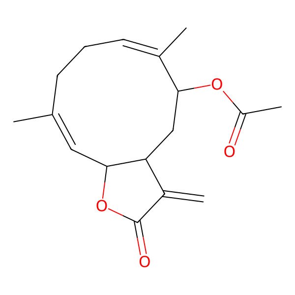 2D Structure of (6,10-Dimethyl-3-methylidene-2-oxo-3a,4,5,8,9,11a-hexahydrocyclodeca[b]furan-5-yl) acetate