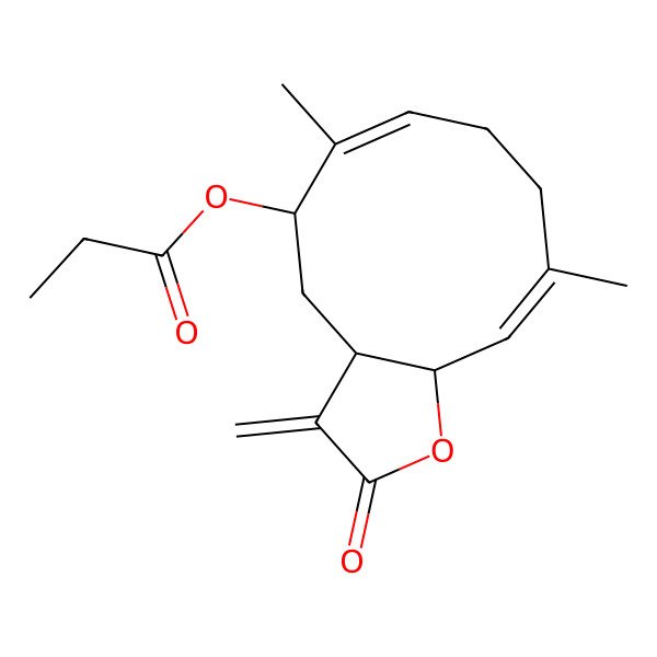 2D Structure of (6,10-Dimethyl-3-methylidene-2-oxo-3a,4,5,8,9,11a-hexahydrocyclodeca[b]furan-5-yl) propanoate