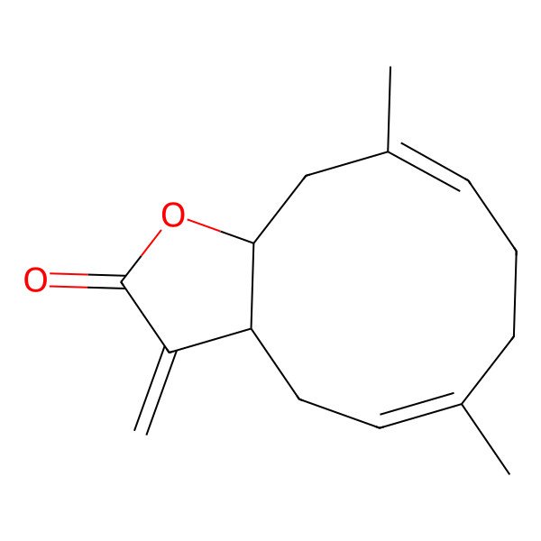 2D Structure of 6,10-Dimethyl-3-methylidene-3a,4,7,8,11,11a-hexahydrocyclodeca[b]furan-2-one