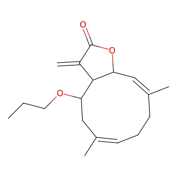 2D Structure of 6,10-Dimethyl-3-methylidene-4-propoxy-3a,4,5,8,9,11a-hexahydrocyclodeca[b]furan-2-one