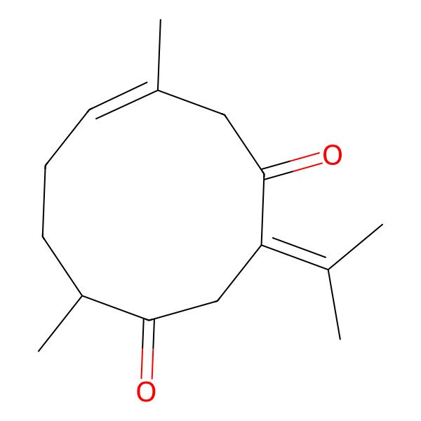2D Structure of 6,10-Dimethyl-3-propan-2-ylidenecyclodec-6-ene-1,4-dione
