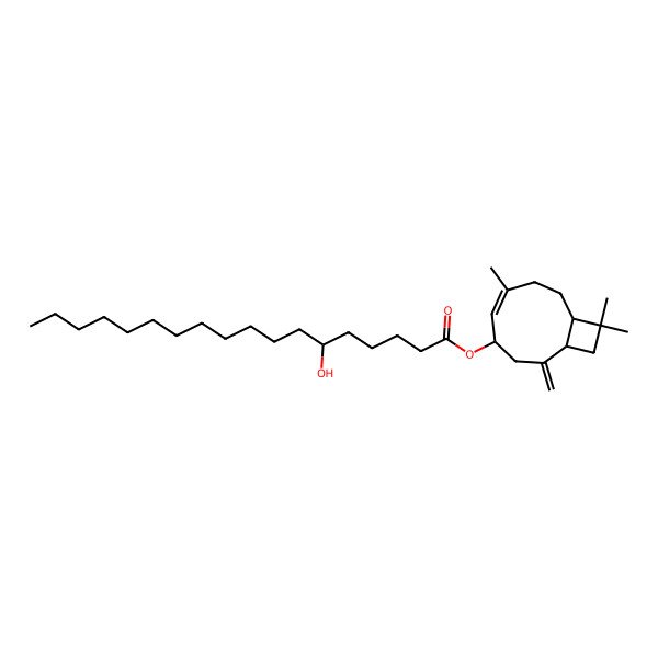 2D Structure of (6,10,10-Trimethyl-2-methylidene-4-bicyclo[7.2.0]undec-5-enyl) 6-hydroxyoctadecanoate