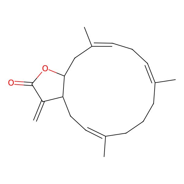 2D Structure of 6,10,14-Trimethyl-3-methylidene-3a,4,7,8,9,12,15,15a-octahydrocyclotetradeca[b]furan-2-one