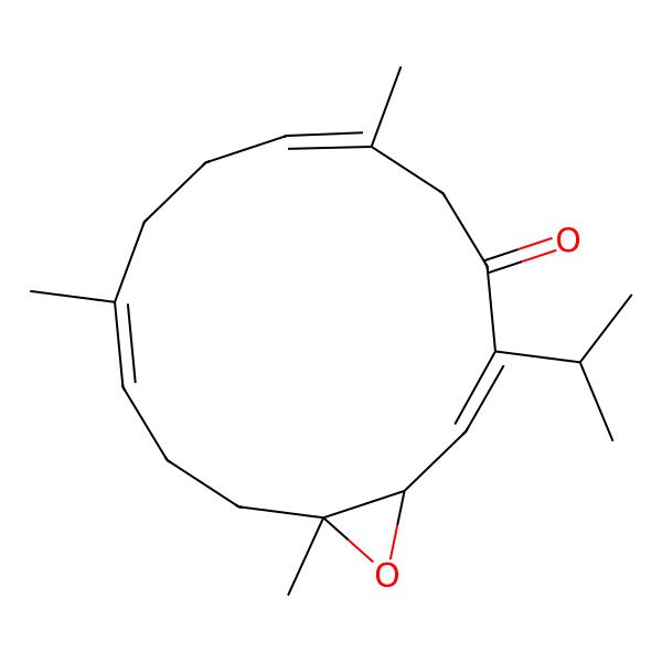 2D Structure of 6,10,14-Trimethyl-3-propan-2-yl-15-oxabicyclo[12.1.0]pentadeca-2,6,10-trien-4-one