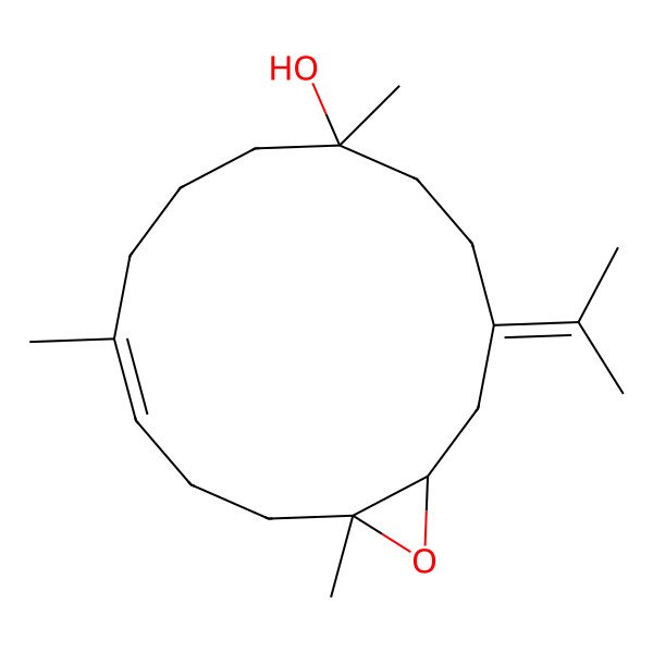 2D Structure of 6,10,14-Trimethyl-3-propan-2-ylidene-15-oxabicyclo[12.1.0]pentadec-10-en-6-ol