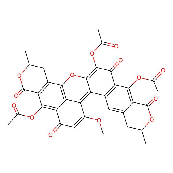 2D Structure of [(7S,20S)-14,24-diacetyloxy-28-methoxy-7,20-dimethyl-9,13,22,26-tetraoxo-8,16,21-trioxaheptacyclo[15.11.1.02,15.03,12.05,10.018,23.025,29]nonacosa-1,3(12),4,10,14,17(29),18(23),24,27-nonaen-11-yl] acetate