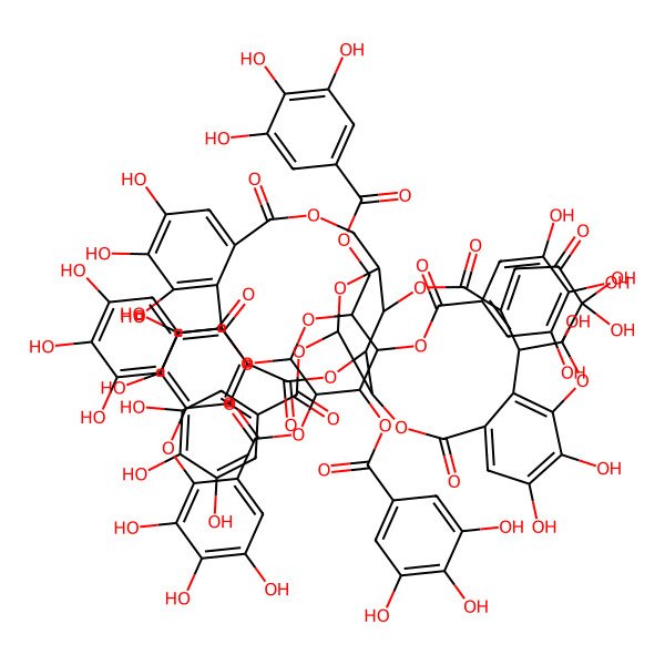 2D Structure of [2,4,5-Tris[(3,4,5-trihydroxybenzoyl)oxy]-6-[(3,4,5-trihydroxybenzoyl)oxymethyl]oxan-3-yl] 2-[[1,2,2,15,16,19,20,21,35,36-decahydroxy-3,6,11,24,32-pentaoxo-29-(3,4,5-trihydroxybenzoyl)oxy-7,10,25,28,31,40-hexaoxaoctacyclo[35.2.1.05,39.08,27.09,30.012,17.018,23.033,38]tetraconta-4,12,14,16,18,20,22,33,35,37-decaen-14-yl]oxy]-3,4,5-trihydroxybenzoate