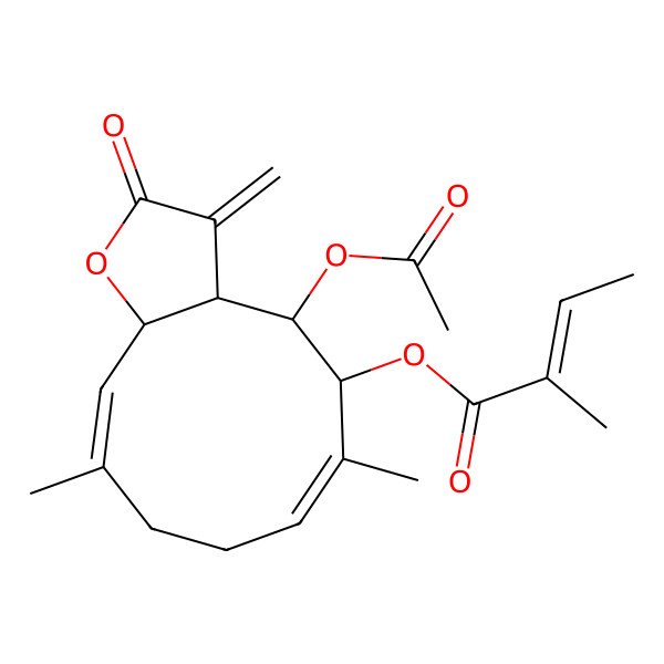 2D Structure of (4-Acetyloxy-6,10-dimethyl-3-methylidene-2-oxo-3a,4,5,8,9,11a-hexahydrocyclodeca[b]furan-5-yl) 2-methylbut-2-enoate