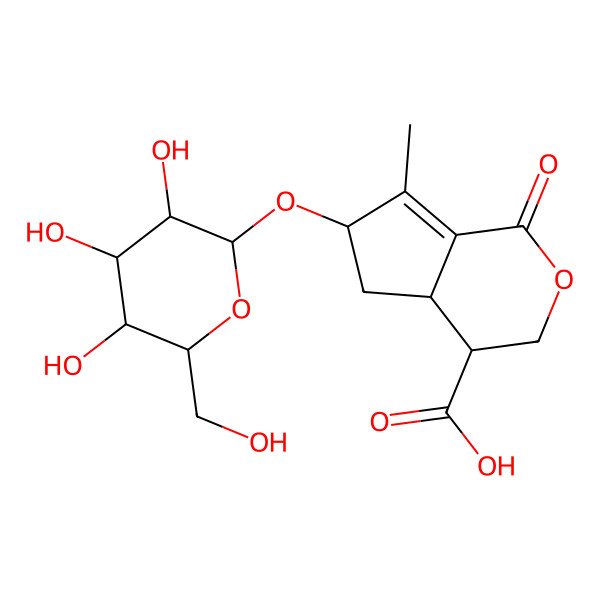 2D Structure of 7-methyl-1-oxo-6-[3,4,5-trihydroxy-6-(hydroxymethyl)oxan-2-yl]oxy-4,4a,5,6-tetrahydro-3H-cyclopenta[c]pyran-4-carboxylic acid