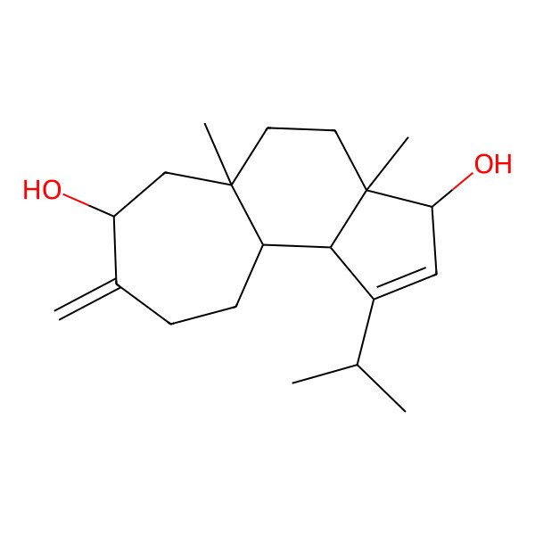 2D Structure of (3S,3aS,5aS,7R,10aR,10bS)-3a,5a-dimethyl-8-methylidene-1-propan-2-yl-4,5,6,7,9,10,10a,10b-octahydro-3H-cyclohepta[e]indene-3,7-diol