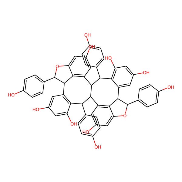 2D Structure of (2R,3R,10S,11S,18S,19R,26R,27R)-3,11,19,27-tetrakis(4-hydroxyphenyl)-12,28-dioxaoctacyclo[24.6.1.110,13.02,18.04,9.020,25.029,33.017,34]tetratriaconta-1(33),4(9),5,7,13,15,17(34),20(25),21,23,29,31-dodecaene-5,7,15,21,23,31-hexol