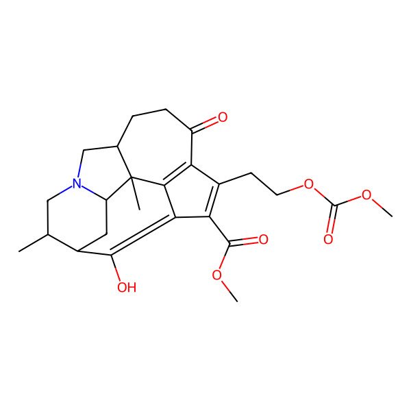 2D Structure of Methyl 18-hydroxy-11-(2-methoxycarbonyloxyethyl)-2,15-dimethyl-9-oxo-4-azapentacyclo[11.4.1.04,16.06,15.010,14]octadeca-10(14),11,13(18)-triene-12-carboxylate
