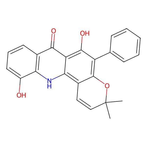 2D Structure of 6,11-dihydroxy-3,3-dimethyl-5-phenyl-12H-pyrano[2,3-c]acridin-7-one