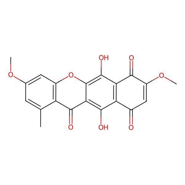 2D Structure of 6,11-dihydroxy-3,8-dimethoxy-1-methylbenzo[b]xanthene-7,10,12-trione