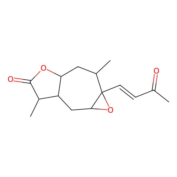 2D Structure of 6,11-Dimethyl-5-(3-oxobut-1-enyl)-4,9-dioxatricyclo[6.3.0.03,5]undecan-10-one