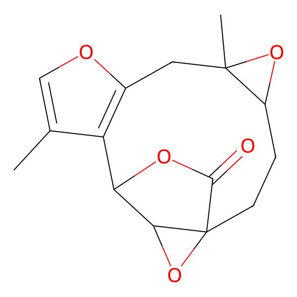 2D Structure of 6,11-Dimethyl-5,9,15,17-tetraoxapentacyclo[11.2.2.01,14.04,6.08,12]heptadeca-8(12),10-dien-16-one