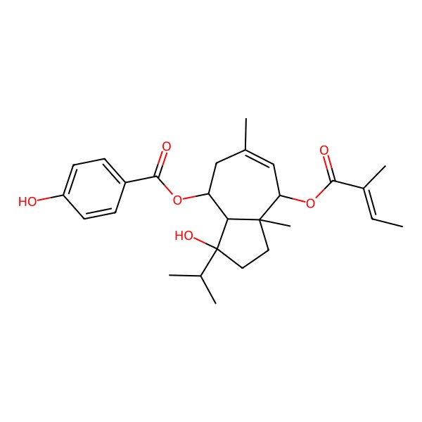 2D Structure of [(3R,3aS,4S,8R,8aS)-3-hydroxy-6,8a-dimethyl-8-[(Z)-2-methylbut-2-enoyl]oxy-3-propan-2-yl-1,2,3a,4,5,8-hexahydroazulen-4-yl] 4-hydroxybenzoate