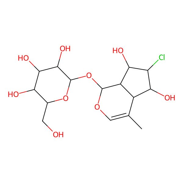 2D Structure of 2-[(6-Chloro-5,7-dihydroxy-4-methyl-1,4a,5,6,7,7a-hexahydrocyclopenta[c]pyran-1-yl)oxy]-6-(hydroxymethyl)oxane-3,4,5-triol