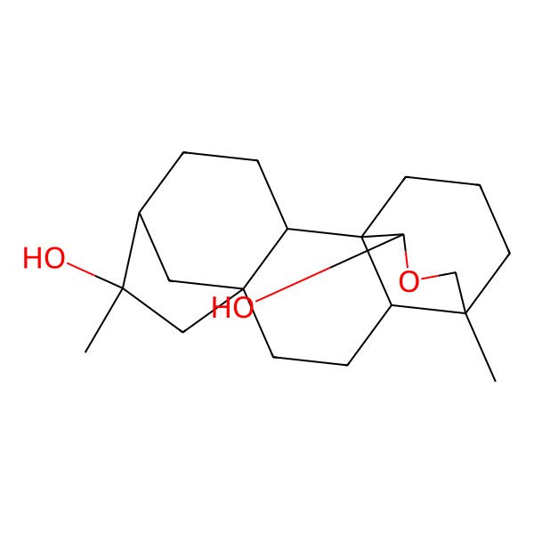 2D Structure of 6,12-Dimethyl-14-oxapentacyclo[10.3.3.15,8.01,11.02,8]nonadecane-6,15-diol