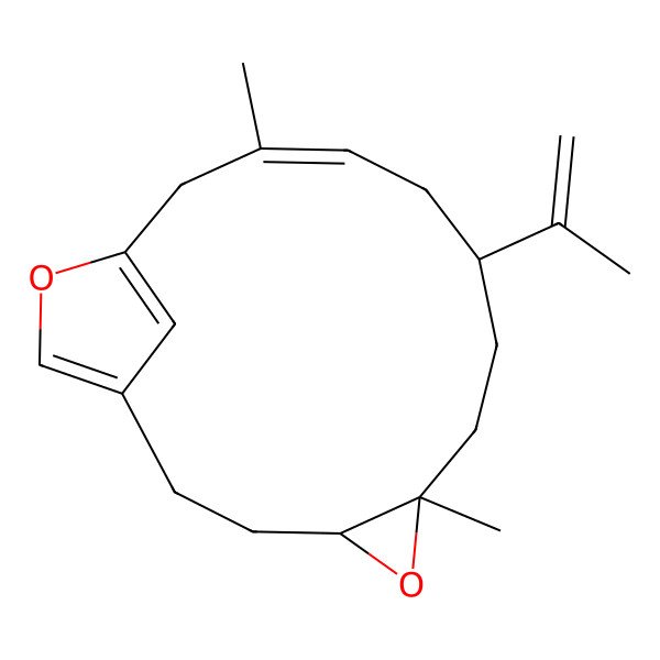 2D Structure of 6,12-Dimethyl-9-prop-1-en-2-yl-5,15-dioxatricyclo[12.2.1.04,6]heptadeca-1(16),11,14(17)-triene