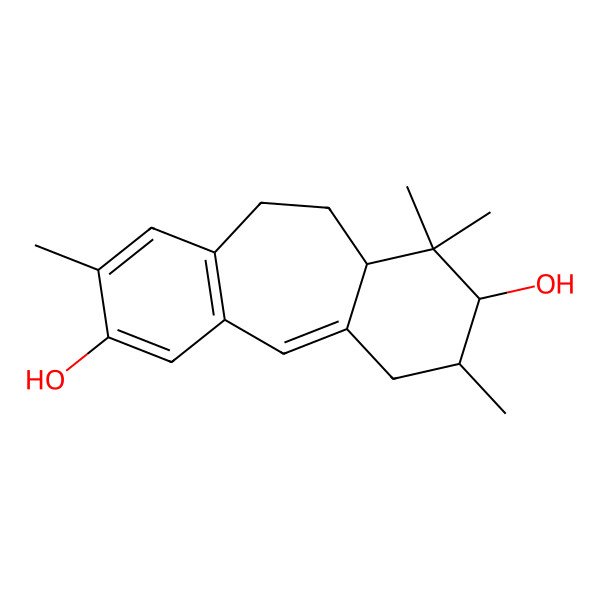 2D Structure of 6,12,12,14-Tetramethyltricyclo[9.4.0.03,8]pentadeca-1,3(8),4,6-tetraene-5,13-diol