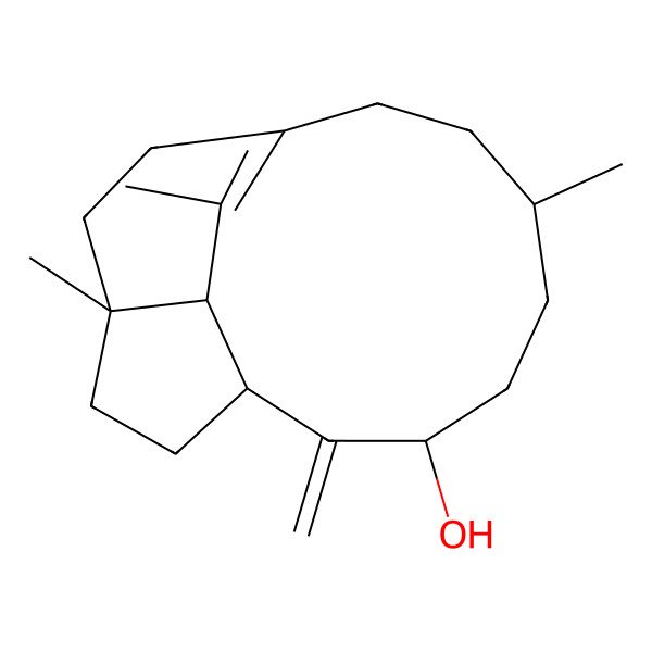 2D Structure of 6,12,16-Trimethyl-2-methylidenetricyclo[7.5.2.012,15]hexadec-9(16)-en-3-ol