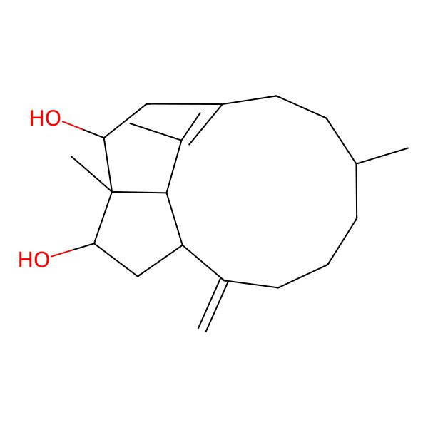 2D Structure of 6,12,16-Trimethyl-2-methylidenetricyclo[7.5.2.012,15]hexadec-9(16)-ene-11,13-diol