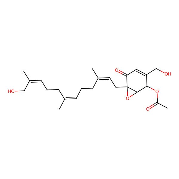 2D Structure of [(1R,2R,6R)-3-(hydroxymethyl)-6-[(2E,6E,10E)-12-hydroxy-3,7,11-trimethyldodeca-2,6,10-trienyl]-5-oxo-7-oxabicyclo[4.1.0]hept-3-en-2-yl] acetate