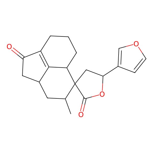 2D Structure of (3aS,4R,5R,5'S,5aS)-5'-(furan-3-yl)-4-methylspiro[2,3,3a,4,5a,6,7,8-octahydroacenaphthylene-5,3'-oxolane]-1,2'-dione