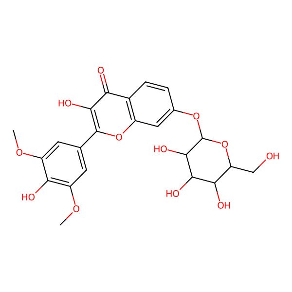 2D Structure of 3-Hydroxy-2-(4-hydroxy-3,5-dimethoxyphenyl)-7-[3,4,5-trihydroxy-6-(hydroxymethyl)oxan-2-yl]oxychromen-4-one