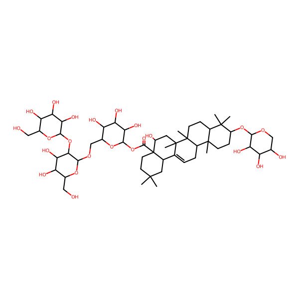 2D Structure of [6-[[4,5-Dihydroxy-6-(hydroxymethyl)-3-[3,4,5-trihydroxy-6-(hydroxymethyl)oxan-2-yl]oxyoxan-2-yl]oxymethyl]-3,4,5-trihydroxyoxan-2-yl] 5-hydroxy-2,2,6a,6b,9,9,12a-heptamethyl-10-(3,4,5-trihydroxyoxan-2-yl)oxy-1,3,4,5,6,6a,7,8,8a,10,11,12,13,14b-tetradecahydropicene-4a-carboxylate