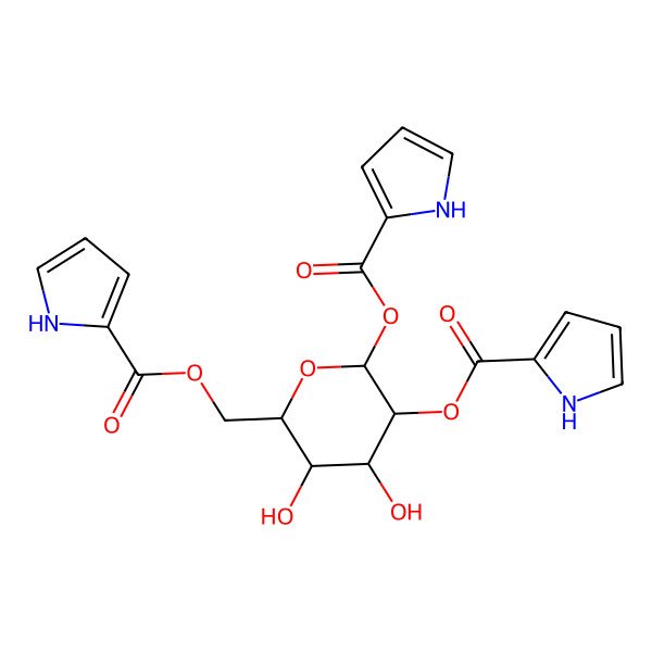 2D Structure of [(2R,3S,4S,5R,6S)-3,4-dihydroxy-5,6-bis(1H-pyrrole-2-carbonyloxy)oxan-2-yl]methyl 1H-pyrrole-2-carboxylate
