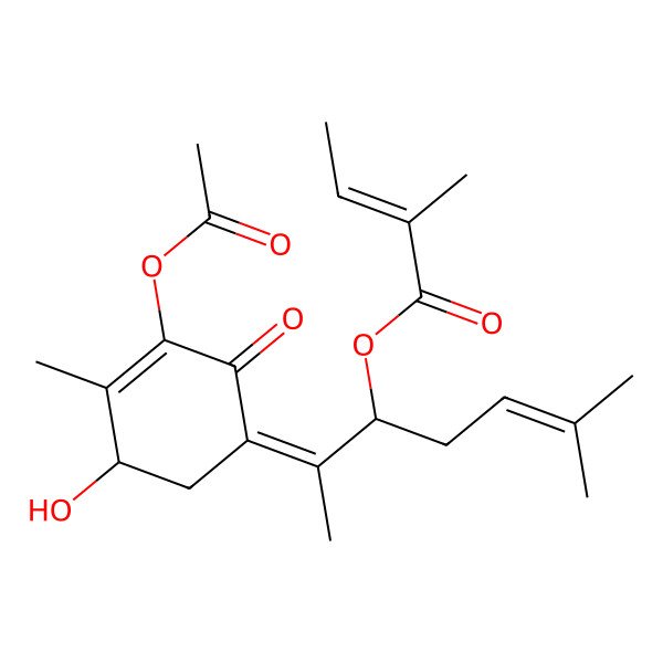 2D Structure of [2-(3-Acetyloxy-5-hydroxy-4-methyl-2-oxocyclohex-3-en-1-ylidene)-6-methylhept-5-en-3-yl] 2-methylbut-2-enoate
