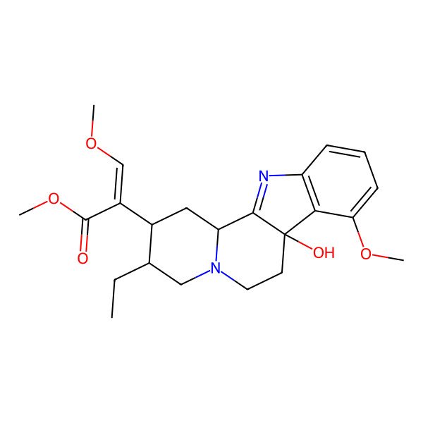 2D Structure of methyl (E)-2-[(2S,3S,7aR,12bS)-3-ethyl-7a-hydroxy-8-methoxy-2,3,4,6,7,12b-hexahydro-1H-indolo[2,3-a]quinolizin-2-yl]-3-methoxyprop-2-enoate