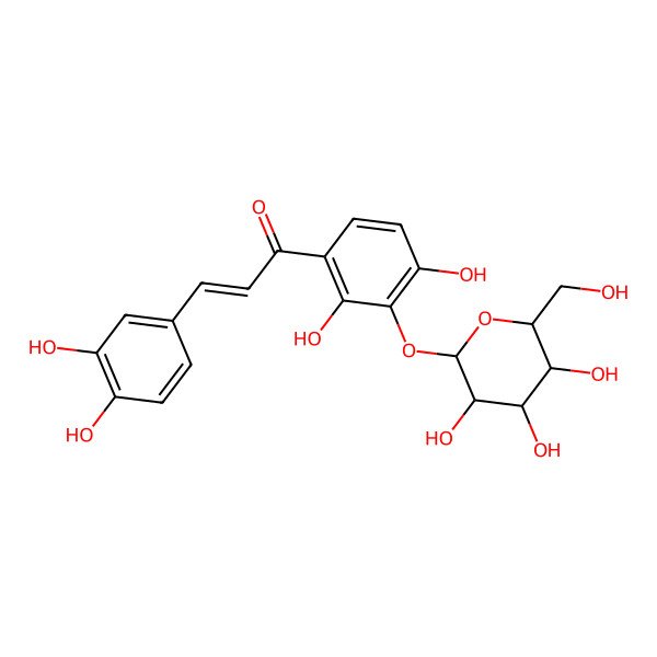 2D Structure of 3-(3,4-Dihydroxyphenyl)-1-[2,4-dihydroxy-3-[3,4,5-trihydroxy-6-(hydroxymethyl)oxan-2-yl]oxyphenyl]prop-2-en-1-one