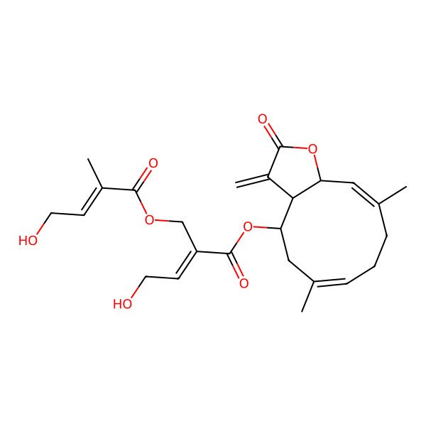 2D Structure of [(3aR,4R,6E,10E,11aR)-6,10-dimethyl-3-methylidene-2-oxo-3a,4,5,8,9,11a-hexahydrocyclodeca[b]furan-4-yl] (E)-4-hydroxy-2-[[(E)-4-hydroxy-2-methylbut-2-enoyl]oxymethyl]but-2-enoate
