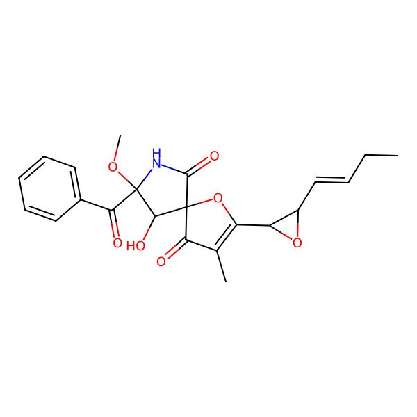 2D Structure of (5R,8S,9R)-8-benzoyl-2-[(2S,3R)-3-[(Z)-but-1-enyl]oxiran-2-yl]-9-hydroxy-8-methoxy-3-methyl-1-oxa-7-azaspiro[4.4]non-2-ene-4,6-dione