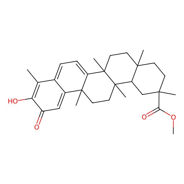 2D Structure of methyl (2R,4aS,6aR,14aS,14bR)-10-hydroxy-2,4a,6a,6a,9,14a-hexamethyl-11-oxo-1,3,4,5,6,13,14,14b-octahydropicene-2-carboxylate