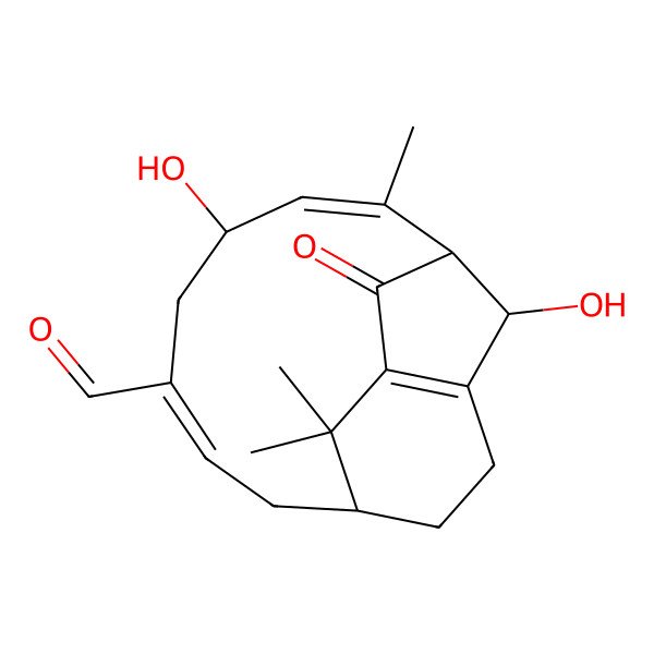2D Structure of 6,16-Dihydroxy-4,15,15-trimethyl-2-oxotricyclo[9.3.1.13,14]hexadeca-1(14),4,8-triene-8-carbaldehyde