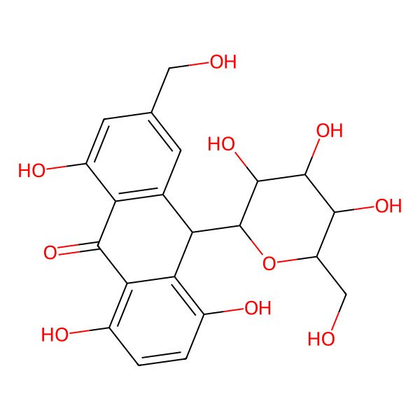 2D Structure of 1,5,8-trihydroxy-3-(hydroxymethyl)-10-[3,4,5-trihydroxy-6-(hydroxymethyl)oxan-2-yl]-10H-anthracen-9-one